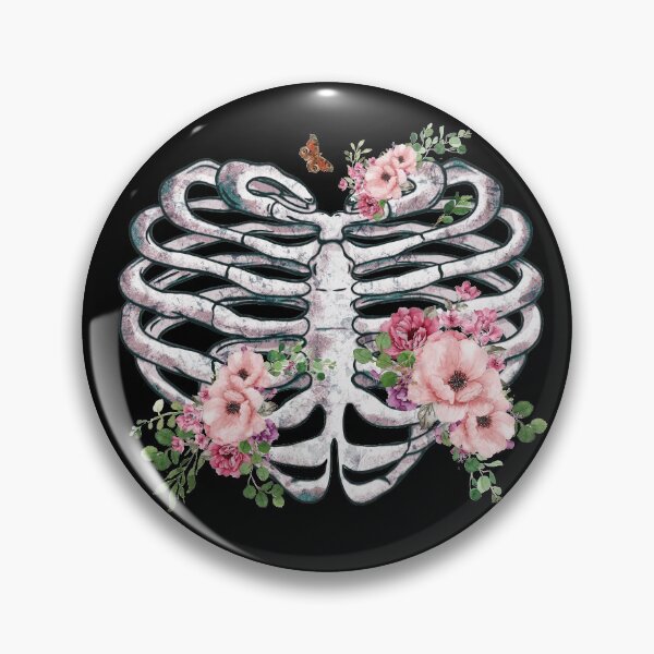 Item preview, Bones and Botany,Skeleton rib heart, pink roses, Broken, heart, watercolor design, heart disease awareness designed and sold by Collagedream.