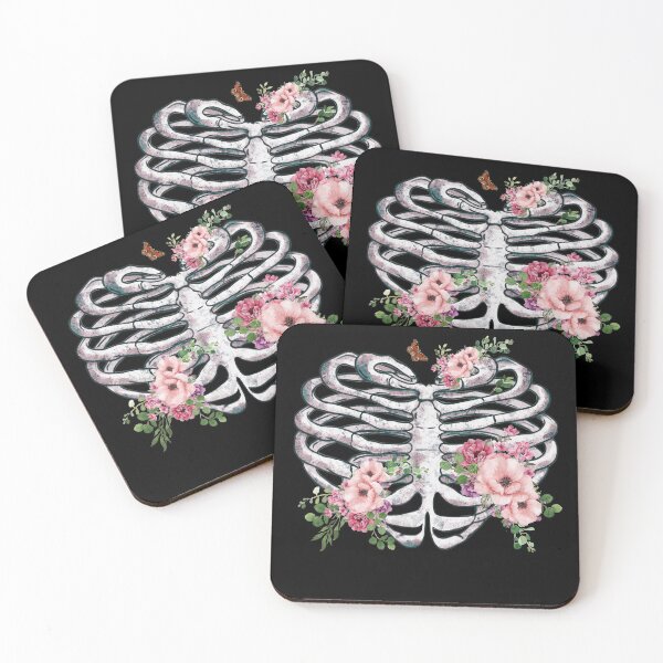 Item preview, Bones and Botany,Skeleton rib heart, pink roses, Broken, heart, watercolor design, heart disease awareness designed and sold by Collagedream.