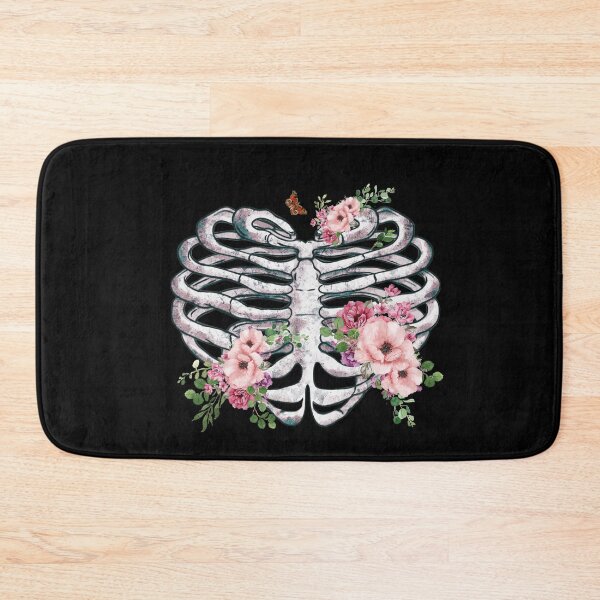Item preview, Bones and Botany,Skeleton rib heart, pink roses, Broken, heart, watercolor design, heart disease awareness designed and sold by Collagedream.