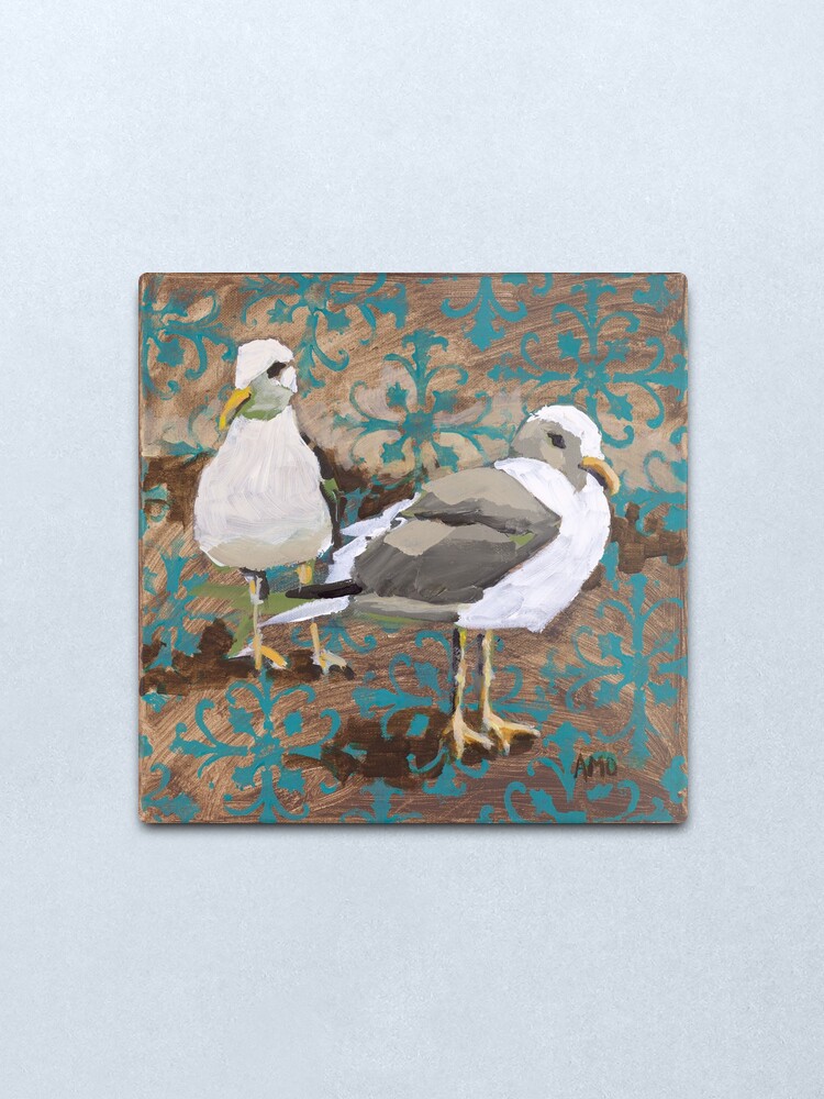 Alternate view of Seagull Couple with Pattern Metal Print
