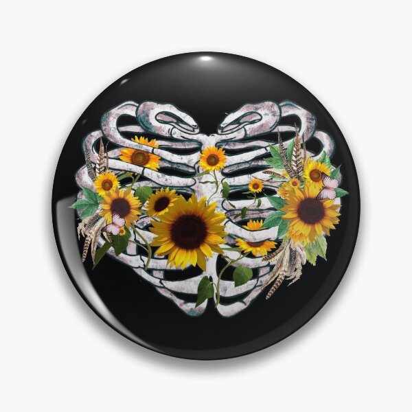 Item preview, Skeleton rib heart, Bones and Botany,sunflowers, Broken, heart, watercolor design, heart disease awareness designed and sold by Collagedream.