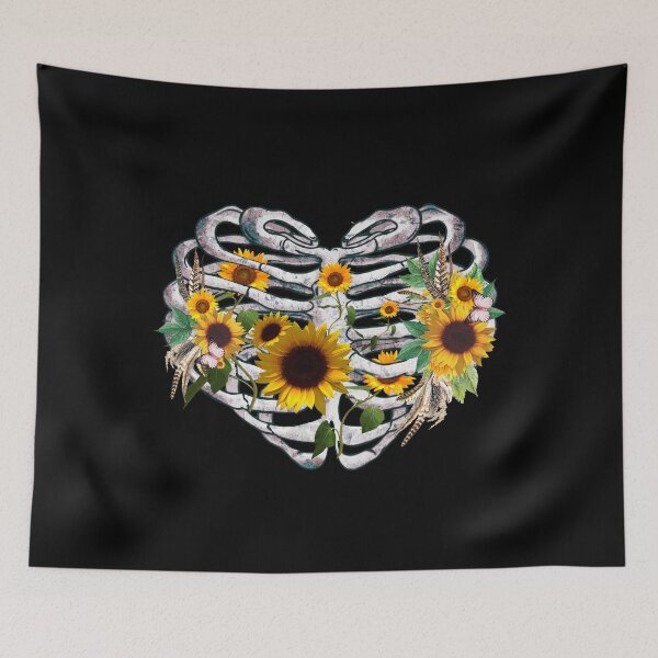 Item preview, Skeleton rib heart, Bones and Botany,sunflowers, Broken, heart, watercolor design, heart disease awareness designed and sold by Collagedream.