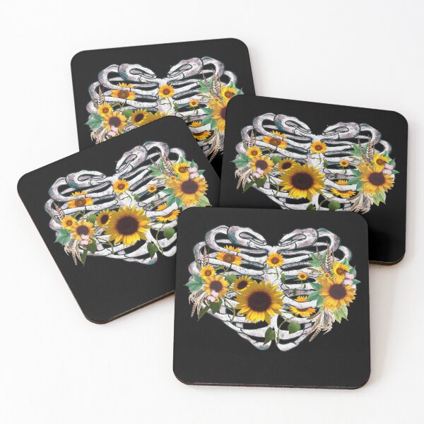 Item preview, Skeleton rib heart, Bones and Botany,sunflowers, Broken, heart, watercolor design, heart disease awareness designed and sold by Collagedream.