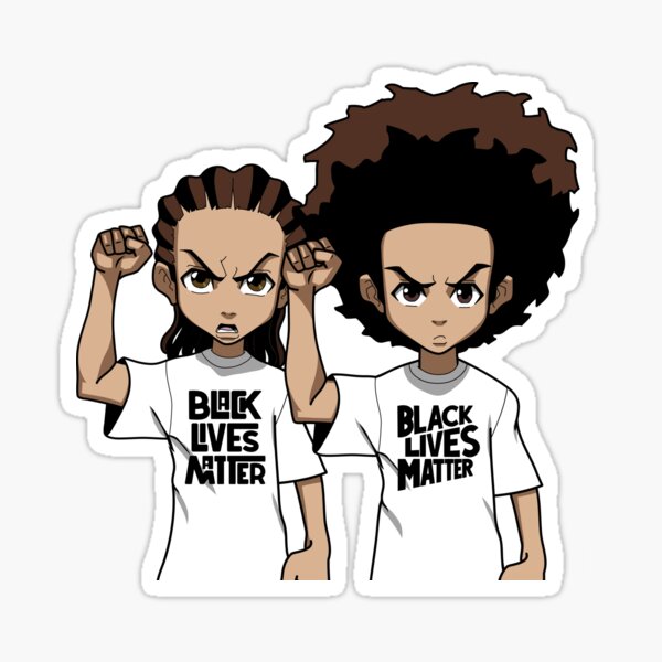 Riley And Huey Freeman Protesting Sticker by ozumdesigns.