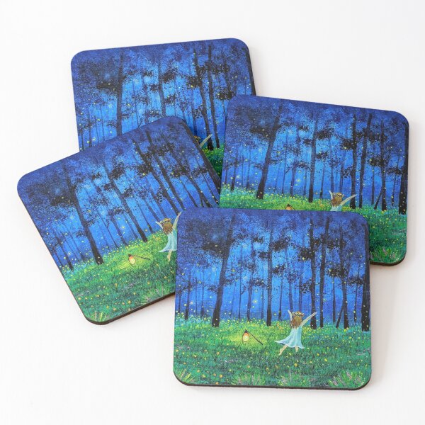 Item preview, Fireflies in forest and a little girl designed and sold by StarlightTales.