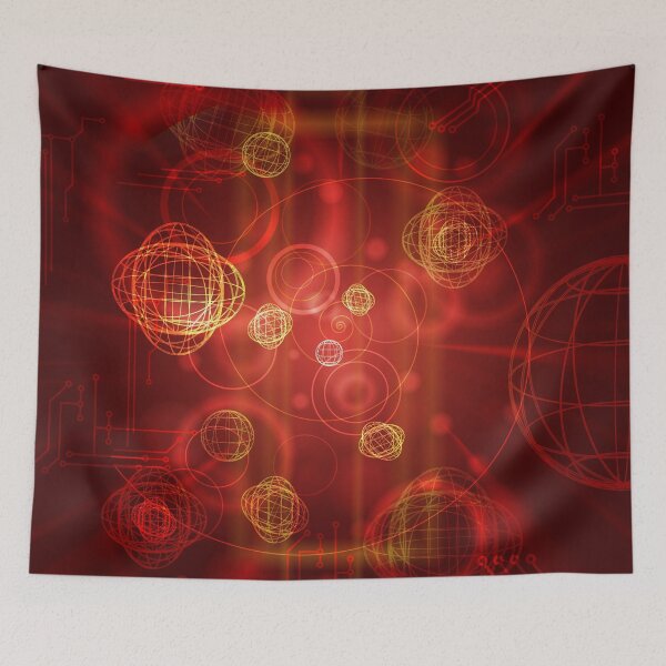 Item preview, Scientific abstract objects flying on red background designed and sold by Maks08.