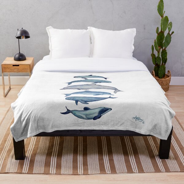 "Rare Cetaceans" by Amber Marine ~ (Copyright 2017) Watercolor dolphins and porpoises, © 2017 - Vaquita, irrawaddy, maui's, humpback, finless, baiji Throw Blanket
