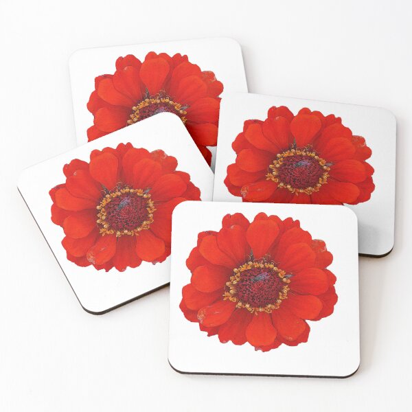 Item preview, Bright Red Zinnia Flower With a Fly designed and sold by monica-mirt.