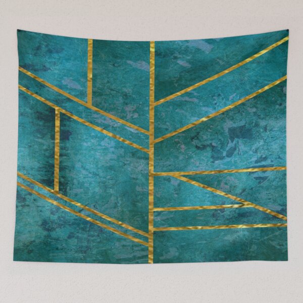 Item preview, Abstract turquoise design with Gold stripes.  decorating, interior design designed and sold by jayne0524.