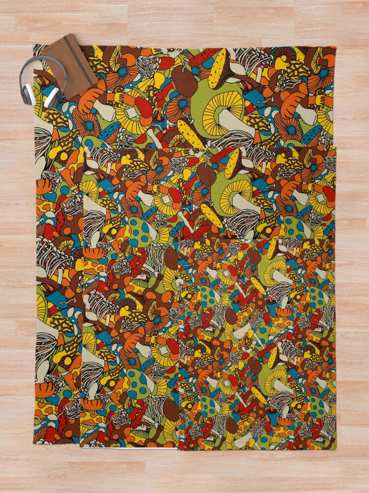Alternate view of 70s psychedelic mushroom Throw Blanket