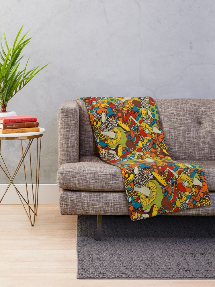 Alternate view of 70s psychedelic mushroom Throw Blanket