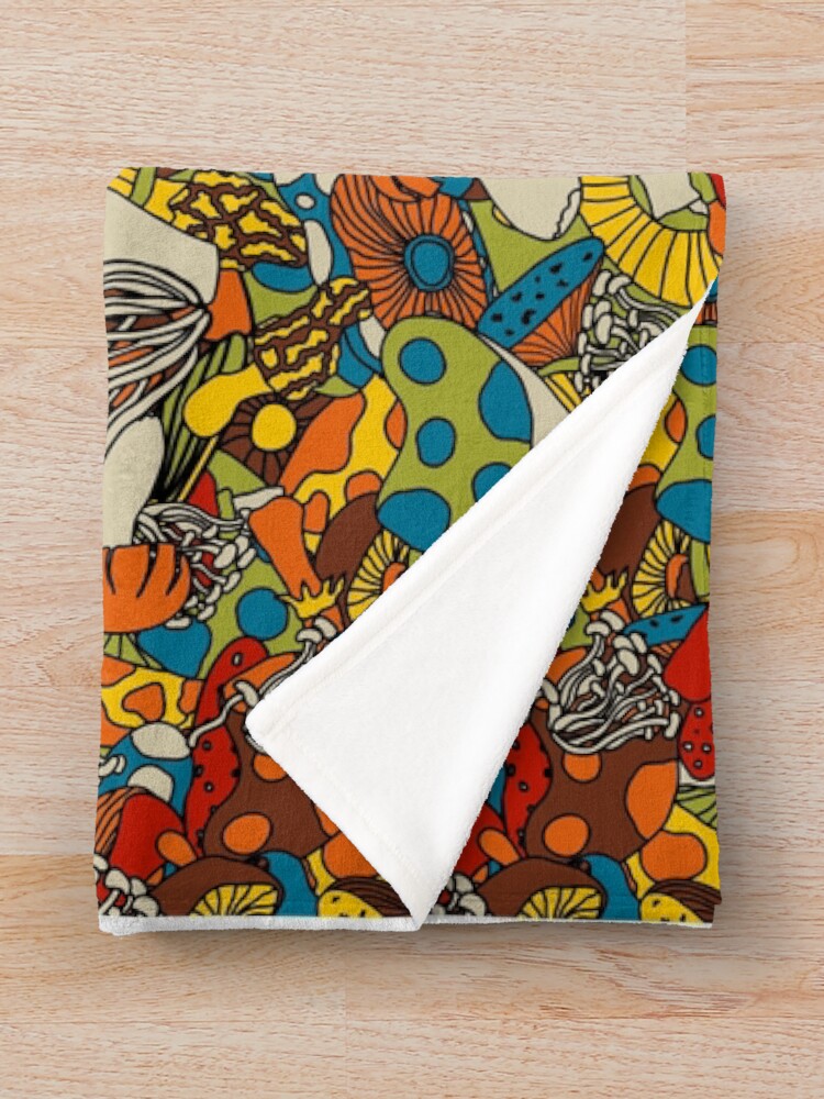 Alternate view of 70s psychedelic mushroom Throw Blanket