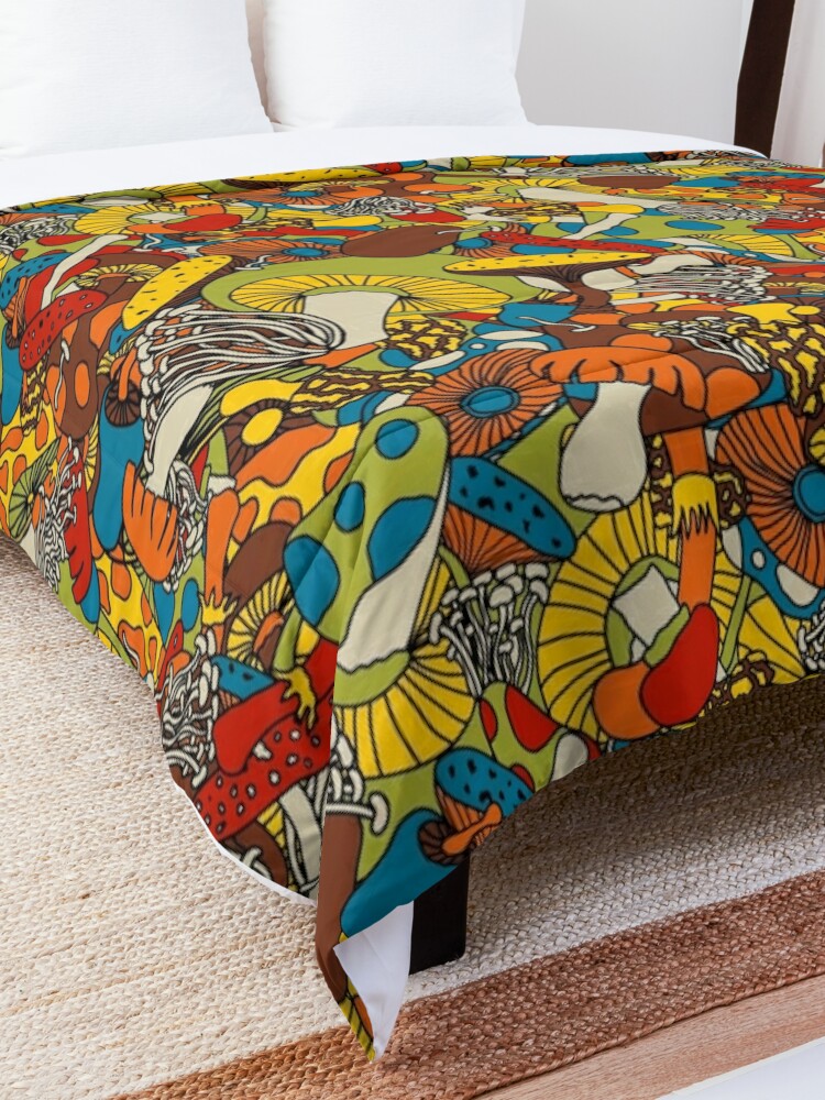 Alternate view of 70s psychedelic mushroom Comforter