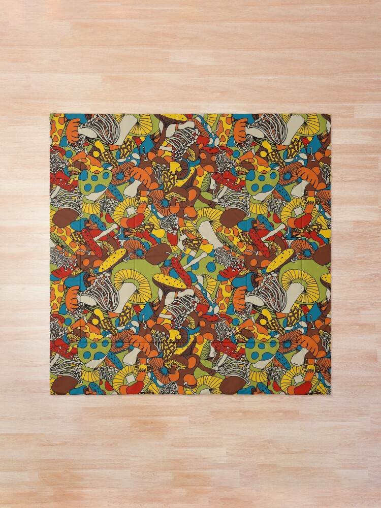 Alternate view of 70s psychedelic mushroom Comforter