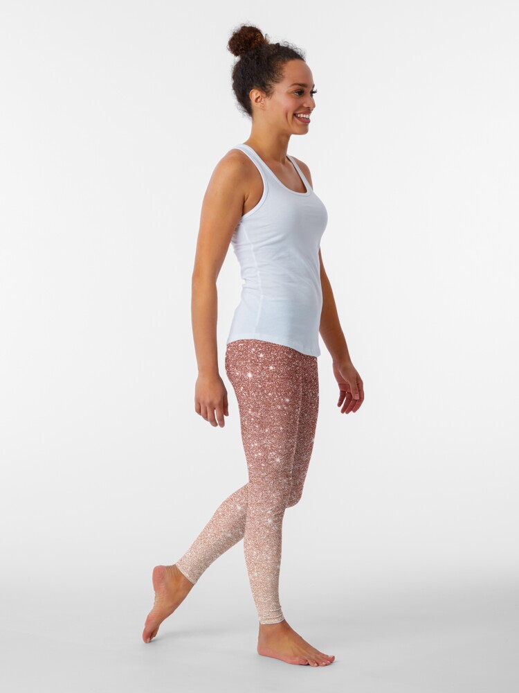 Modern trendy rose gold glitter ombre silver glitter Leggings by