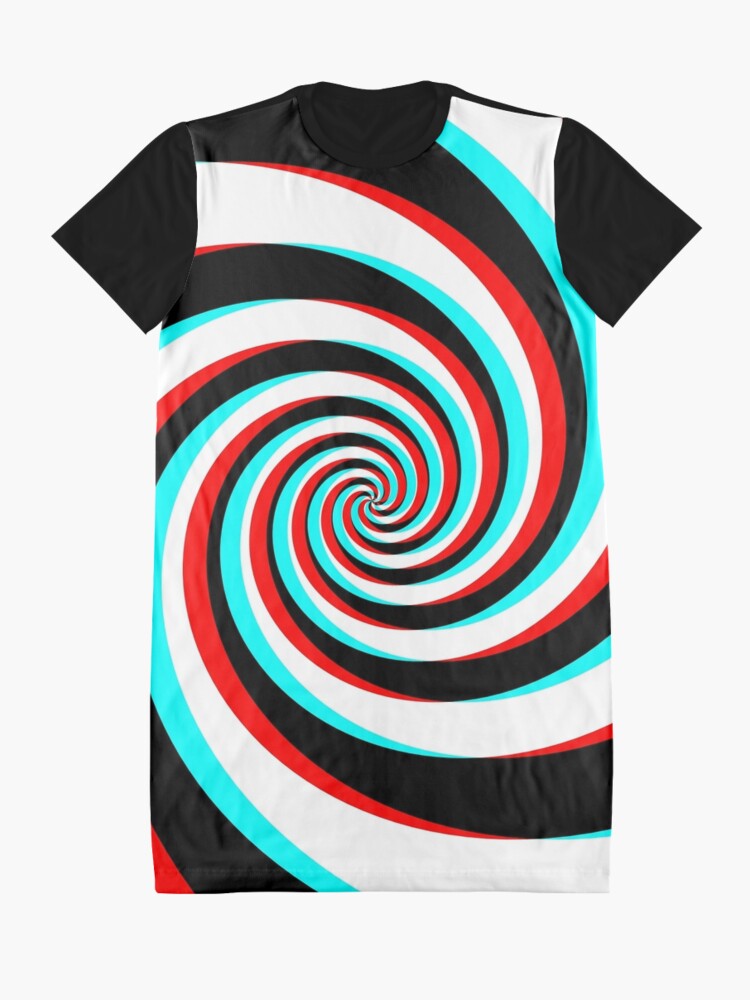 Stereoscopic (3D) Black White Red Cyan Spiral Graphic T-Shirt