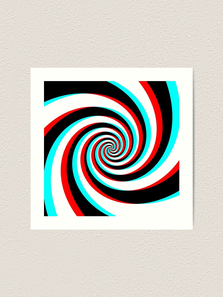 Stereoscopic (3D) Black White Red Cyan Spiral Art Print