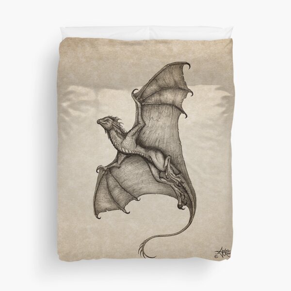 "Hurricane Wyvern" by artist Amber Marine ~ (Copyright 2016) ~ Ink & Graphite Dragon Art Duvet Cover