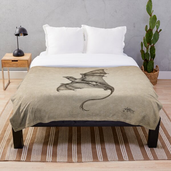 "Hurricane Wyvern" by artist Amber Marine ~ (Copyright 2016) ~ Ink & Graphite Dragon Art Throw Blanket