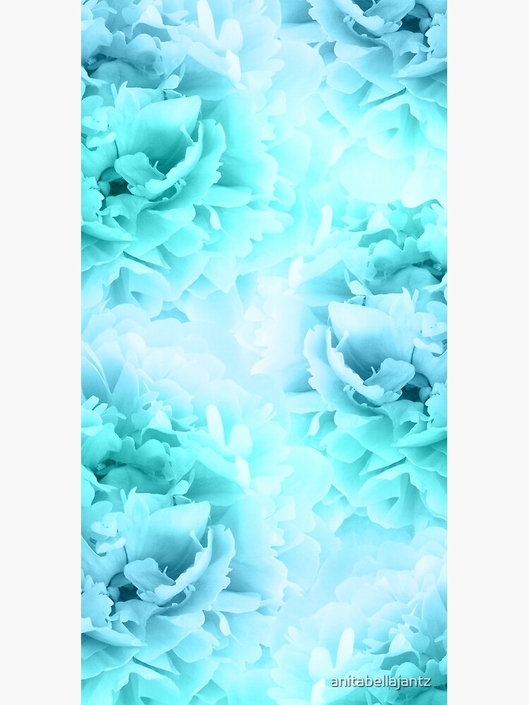 Aqua Blue Ocean Peonies Dream #1 #floral #decor #art by anitabellajantz