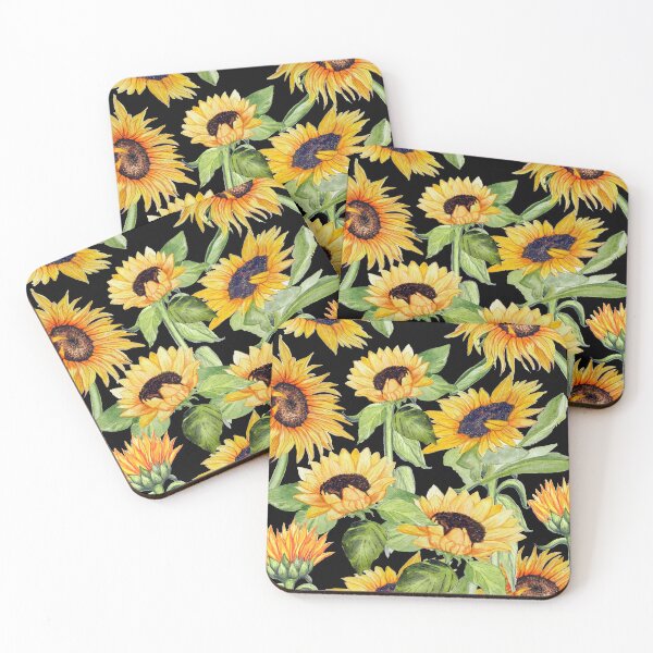 Item preview, Sunflower watercolor floral on black designed and sold by MagentaRose.