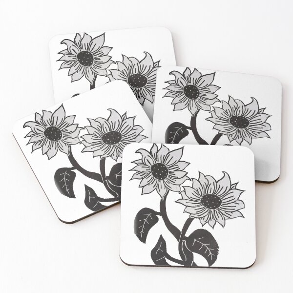 Item preview, Sunflower Greyscale Linoleum Block Print  designed and sold by BritW1509.