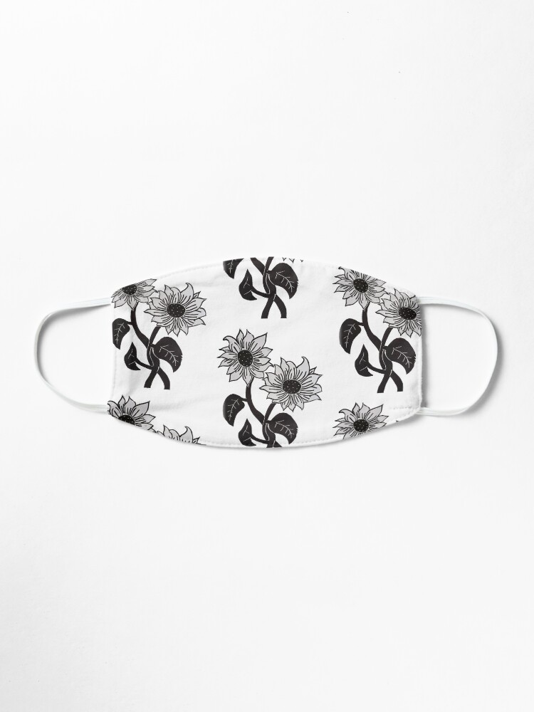 Alternate view of Sunflower Greyscale Linoleum Block Print Mask