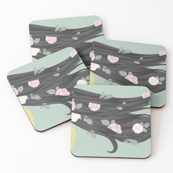 Item preview, Girl with black long hair decorated with pink and white rose and leaves designed and sold by Posh31.