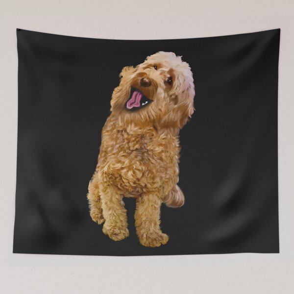 Item preview, Cavapoo kisses ! Cute Cavapoo Cavoodle puppy dog with open mouth and tongue out - cavalier king charles spaniel poodle, puppy love designed and sold by Artonmytee.