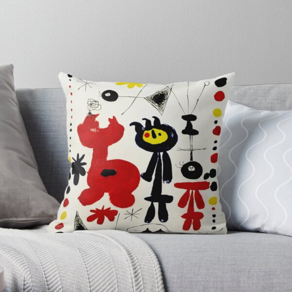Joan Miró Surréalisme abstrait | "Personnage et Oiseau" Coussin