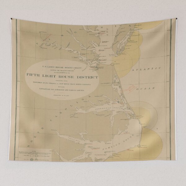 Item preview, Vintage Outer Banks & Chesapeake Bay Lighthouse Map (1872) designed and sold by BravuraMedia.