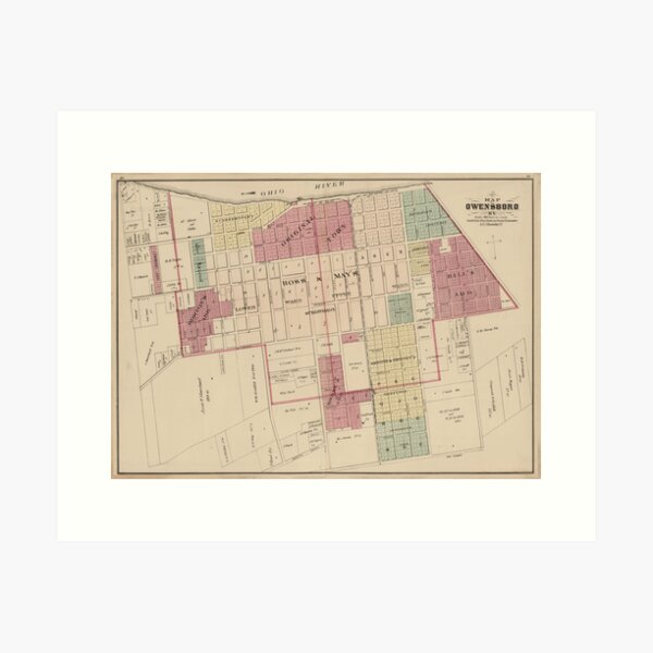 Item preview, Vintage Map of Owensboro KY (1876) designed and sold by BravuraMedia.
