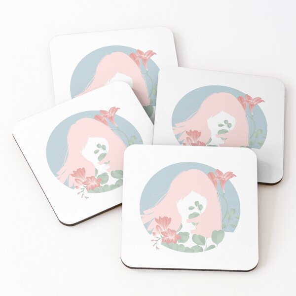 Item preview, Pink hair girl silhouette with blooming red freesia flowers designed and sold by Posh31.