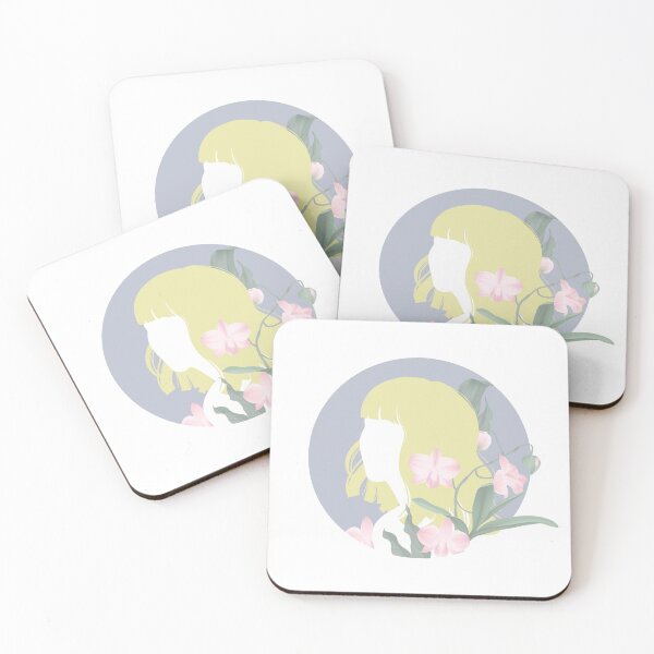 Item preview, Yellow hair girl silhouette with blooming pink Dendrobium orchid flowers designed and sold by Posh31.