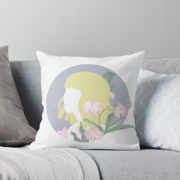 Item preview, Yellow hair girl silhouette with blooming pink Dendrobium orchid flowers designed and sold by Posh31.