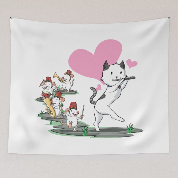 Item preview, Pied Piper Cat with Mice Marching Band - Piccolo Leading the Parade designed and sold by gallantgoblin.