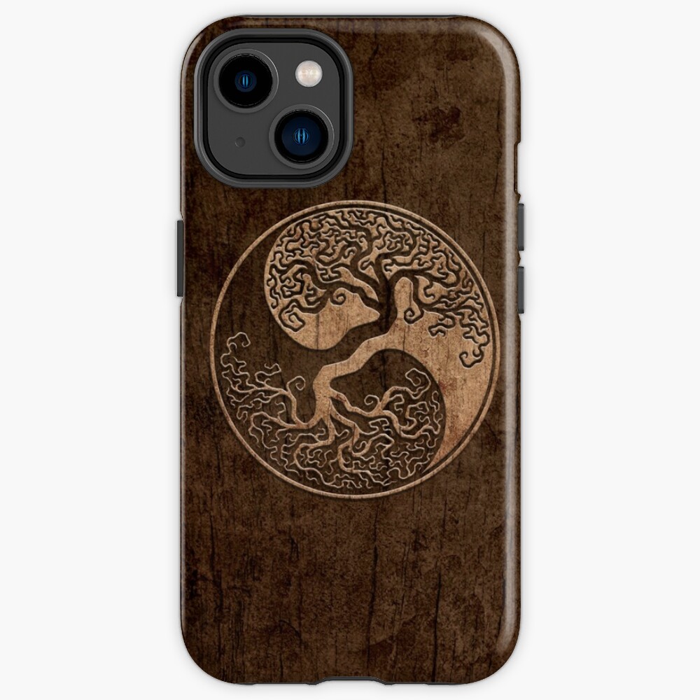 Disover Rough Wood Grain Effect Tree of Life Yin Yang | iPhone Case