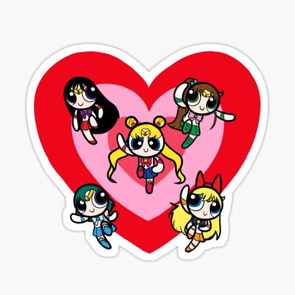 Sailor Moon characters in a new art style, cute design with cartoon style Sticker
