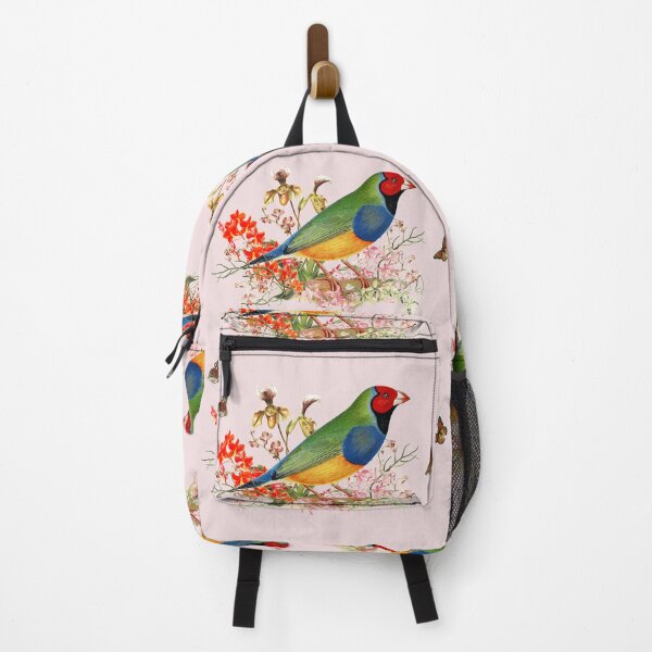 Item preview, Red Head Gouldian Finch Standing Among Orchid Blossoms designed and sold by LizzyizzyDesign.
