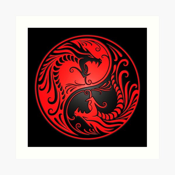 Yin Yang Dragons Red and Black Art Print