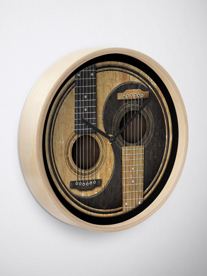 Alternate view of Old and Worn Acoustic Guitars Yin Yang Clock