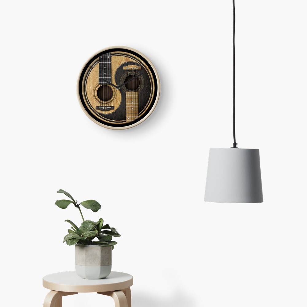 Old and Worn Acoustic Guitars Yin Yang Clock