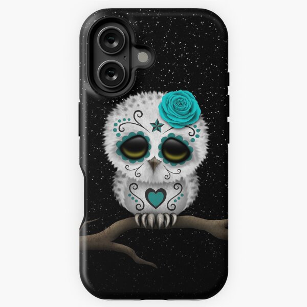 Item preview, Cute Teal Blue Day of the Dead Sugar Skull Owl designed and sold by JeffBartels.