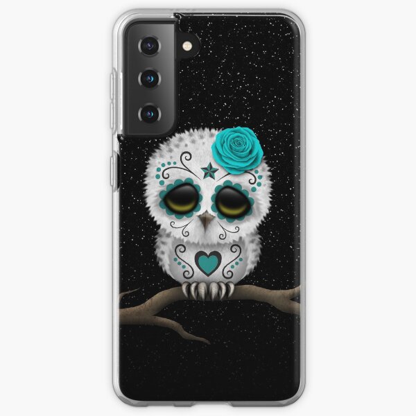 Cute Teal Blue Day of the Dead Sugar Skull Owl Samsung Galaxy Soft Case