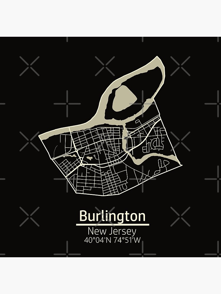 Disover Burlington, New Jersey Road Map Art - Dark Tones City Limits Style Premium Matte Vertical Poster