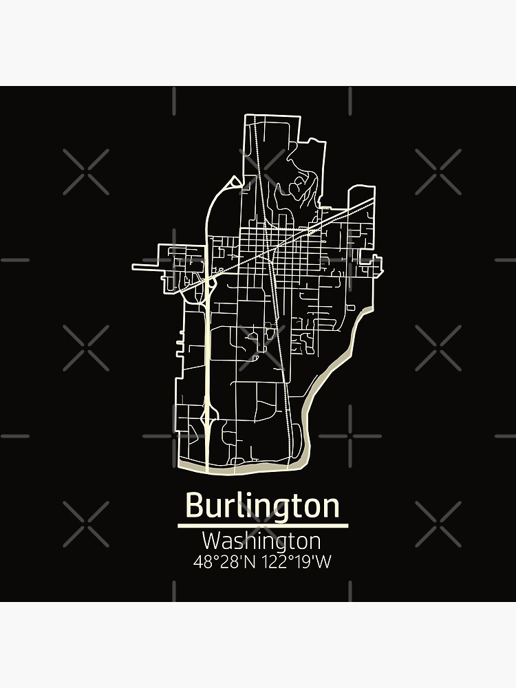 Disover Burlington, Washington Road Map Art - Dark Tones City Limits Style Premium Matte Vertical Poster