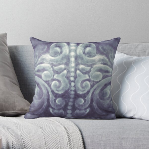 Painterly Moonlit Silver Ornate Armor Pattern Throw Pillow