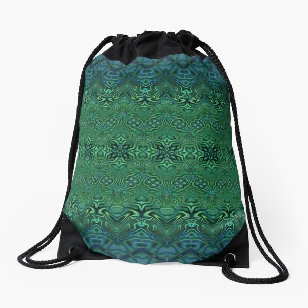 Boho Blue Teal Stripes Pattern Drawstring Bag