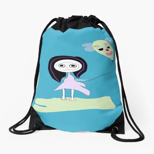 Skeleton Girl with Clown Balloon Drawstring Bag
