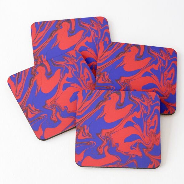 Red and Blue Drip Coasters (Set of 4)
